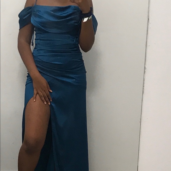 no Dresses & Skirts - Royal Blue Draped necked Prom dress w/ leg slit🦋